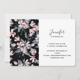 Invitación Patrón de acuarela floral rosa y gris virtual