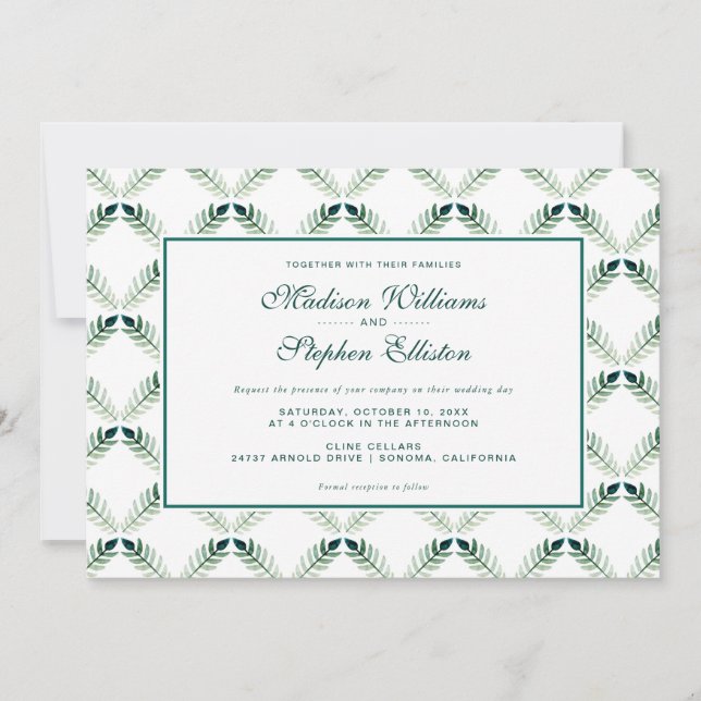 Invitación Patrón de acuarela verde botánico - Boda (Anverso)