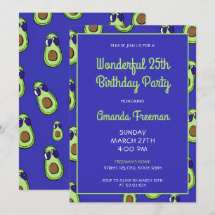 Invitación Patrón de aguacates verde y azul personalizado Cum