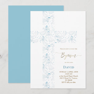 Invitación patrón de ángeles azules Bautismo de la Santa Cruz