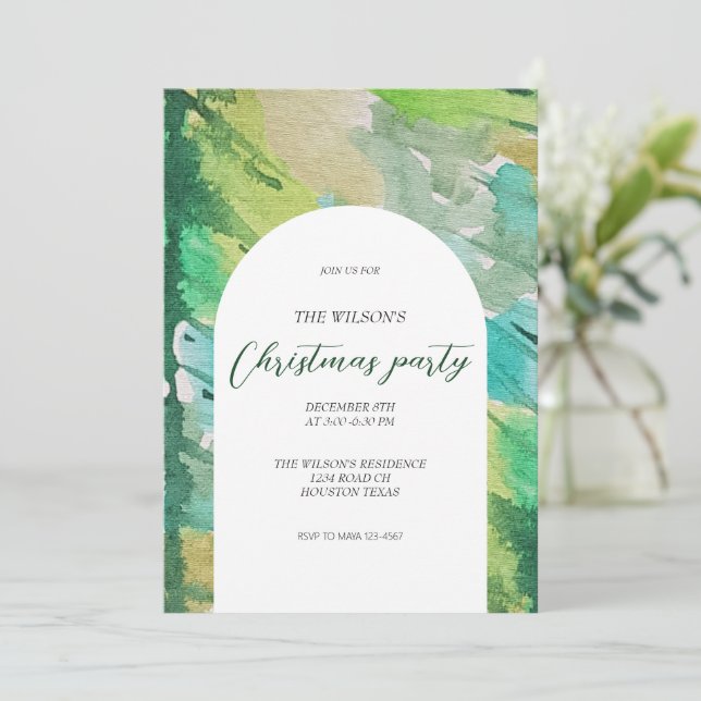 Invitación Patrón de árbol azul acuarela de Navidades artísti (Anverso de pie)