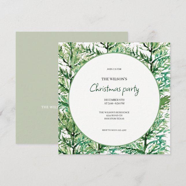 Invitación Patrón de árbol de acuarela artística  (Anverso / Reverso)