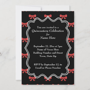 Invitación Patrón de arco negro y rojo Quinceanera de impresi