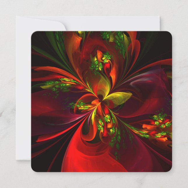 Invitación Patrón de arte abstracto floral rojo verde moderno (Anverso)