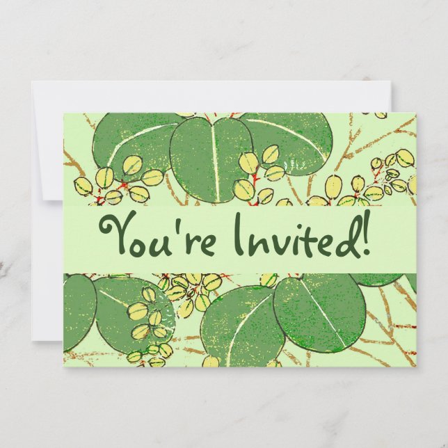 Invitación Patrón de arte botánico floral de hoja japonesa (Anverso)