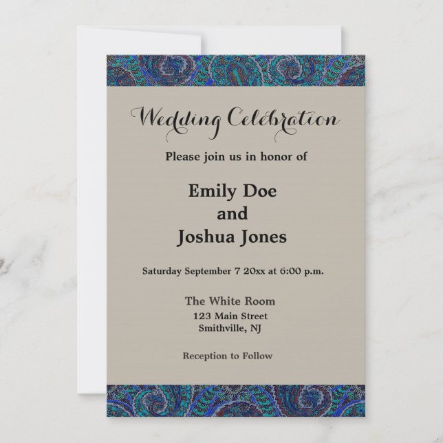 Invitación Patrón de arte del Boho indio azul Paisley (Anverso)