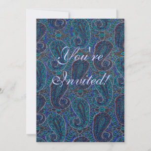 Invitación Patrón de arte del Boho indio azul Paisley