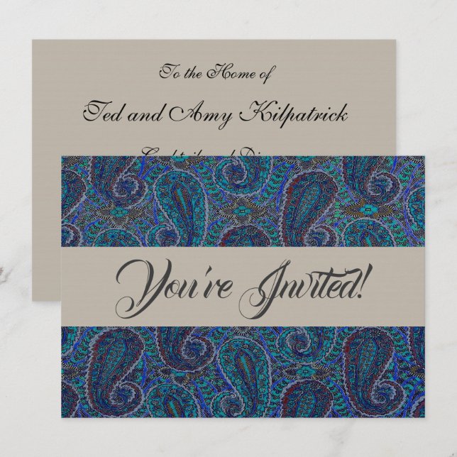 Invitación Patrón de arte del Boho indio azul Paisley (Anverso / Reverso)