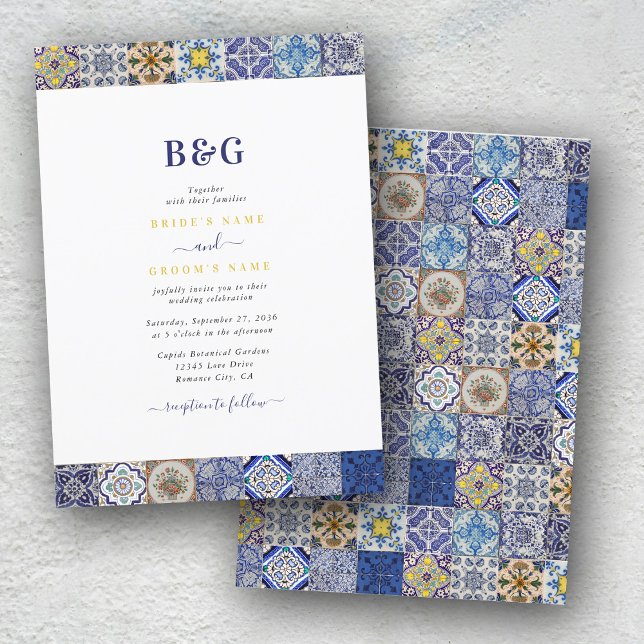 Invitación Patrón de azulejos portugueses mediterráneos Boda (Mediterranean Portuguese Tiles Pattern Invitation)