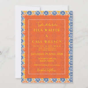 Invitación Patrón de Baldosa Floral de Verano Boda