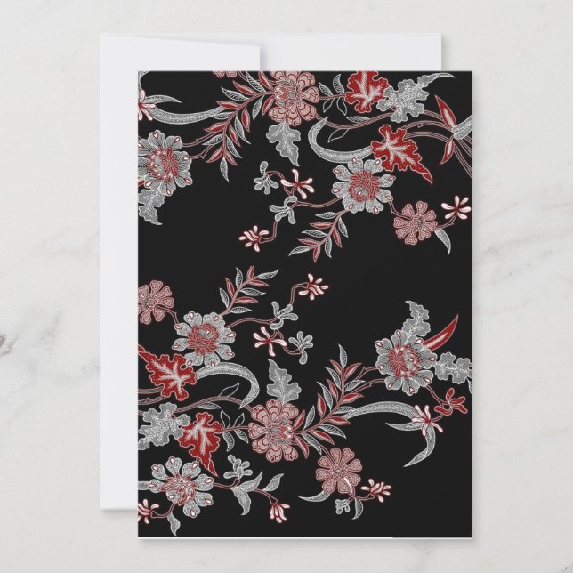 Invitación patrón de batik floral moderno negro (Anverso)