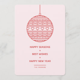 Invitación Patrón de bauble de navidad de moda en rosa y rojo