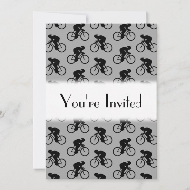Invitación Patrón de bicicletas gris y negro. (Anverso)