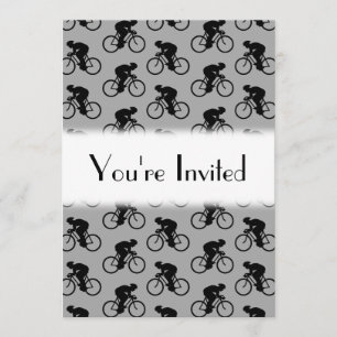 Invitación Patrón de bicicletas gris y negro.
