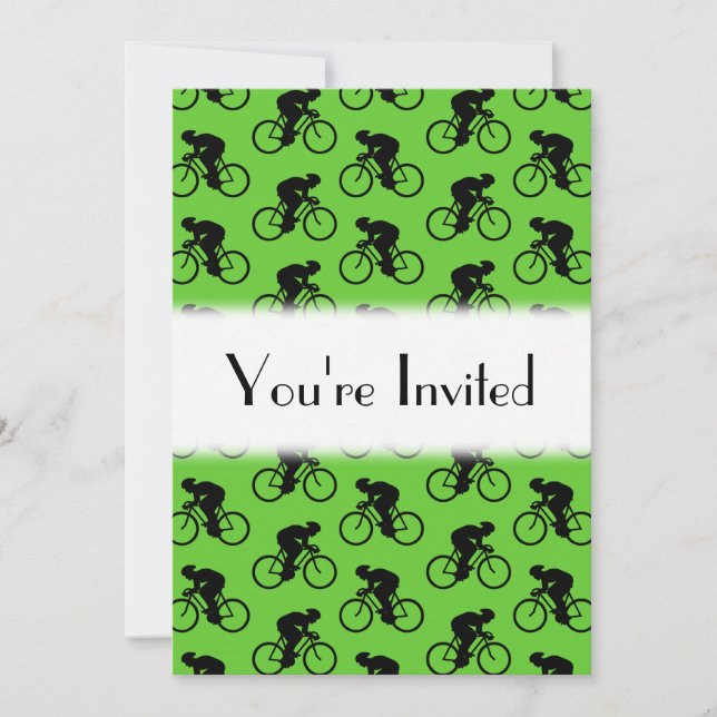 Invitación Patrón de bicicletas verde y negro. (Anverso)