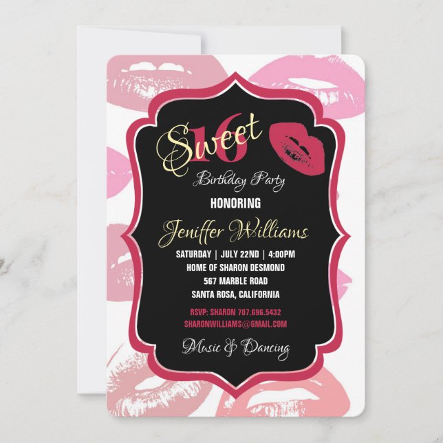 Invitación Patrón de bocas rojas personalizado                (Anverso)