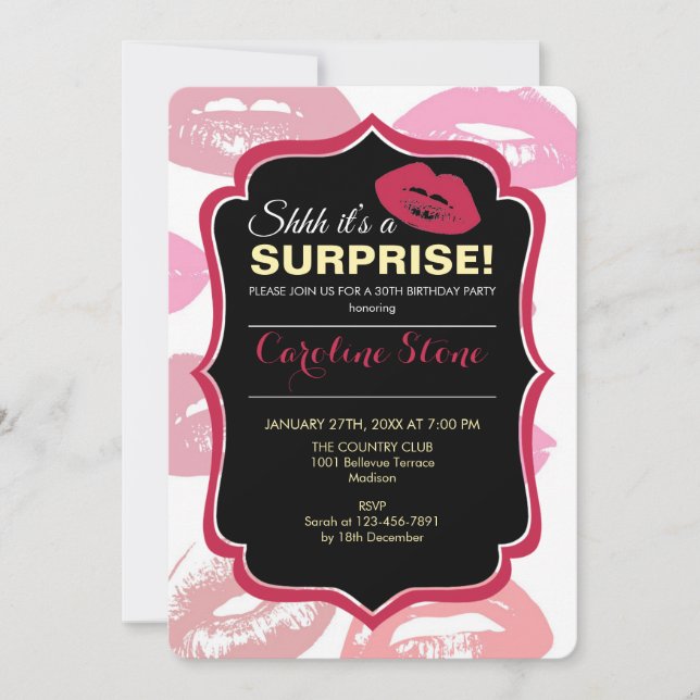 Invitación Patrón de bocas rojas personalizado (Anverso)