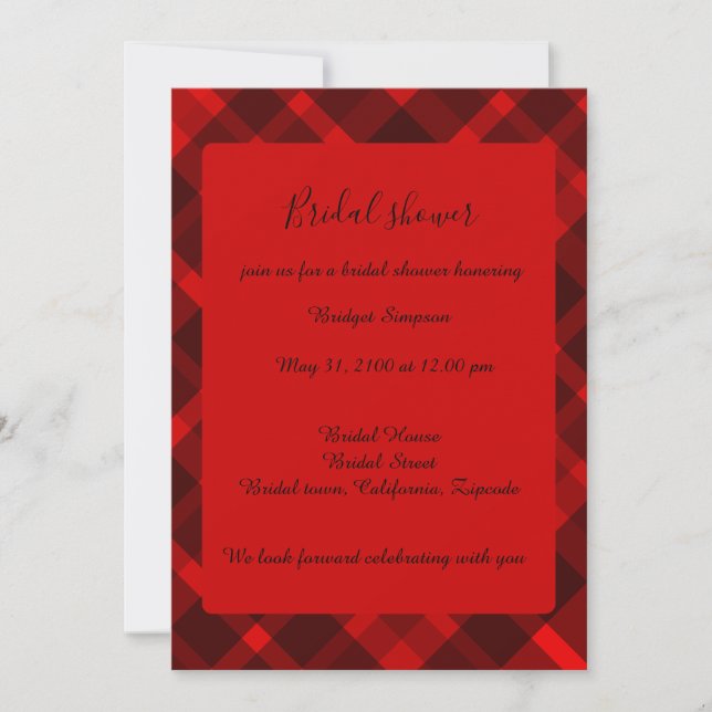 Invitación patrón de boda de tartán celta negro rojo (Anverso)