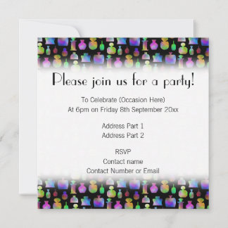 Invitación Patrón De Botellas Perfume Coloridas.