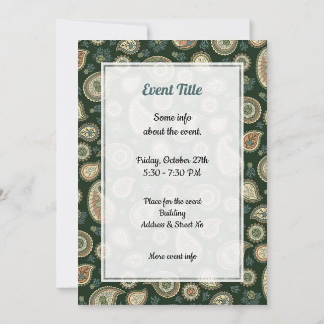 Invitación Patrón de cachemira de ciprés (Reverso)