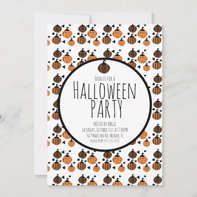 Invitación Patrón de calabazas de Halloween Fiesta de cumplea (Anverso)