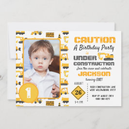 Invitación Patrón de camiones de construcción Foto de cumplea