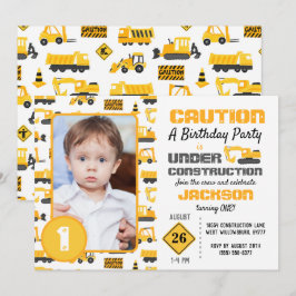 Invitación Patrón de camiones de construcción Foto de cumplea