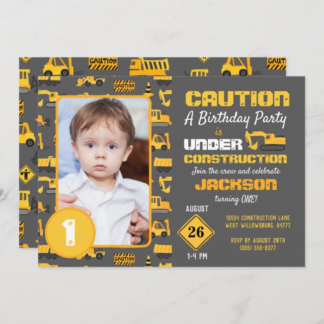 Invitación Patrón de camiones de construcción Fotos de cumple