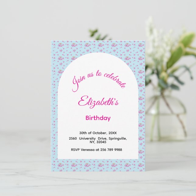 Invitación Patrón de capullos de lila rosa fiesta de cumpleañ (Anverso de pie)