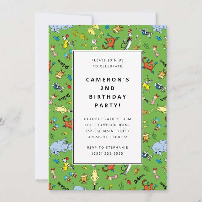 Invitación Patrón de caracteres Dr. Seuss | Cumpleaños de los (Anverso)