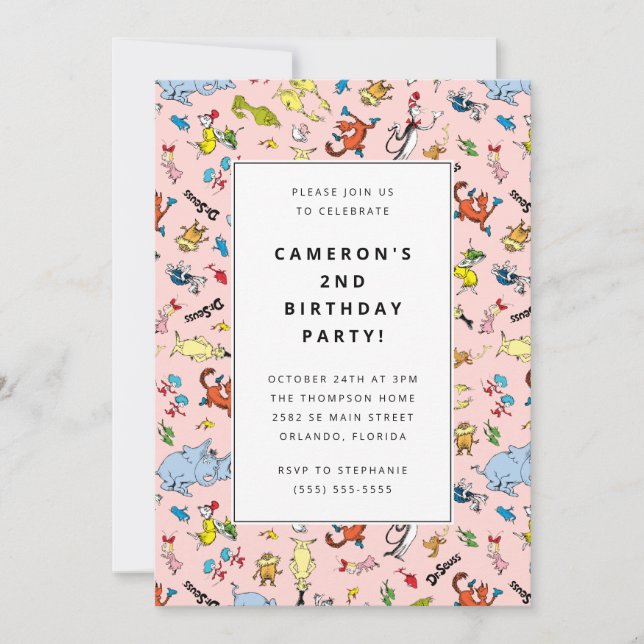 Invitación Patrón de caracteres Dr. Seuss | Cumpleaños de los (Anverso)