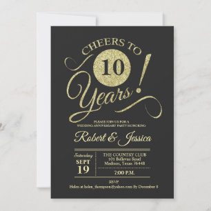 Invitación Patrón de cartón oro del décimo aniversario del Bo