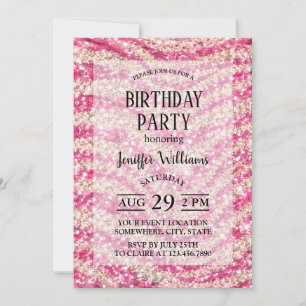 Invitación Patrón de cebra con brillo rosa femenino