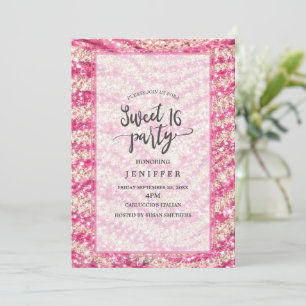 Invitación Patrón de cebra de brillo rosa femenino