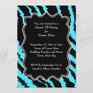 Invitación Patrón de cebra de color negro y turquesa dulce 16