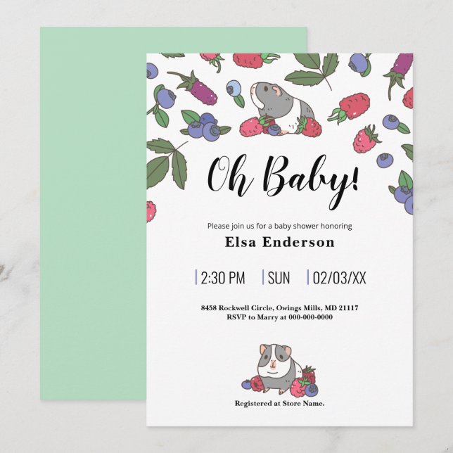 Invitación Patrón de cerdos de Berries y Guinea (Anverso / Reverso)