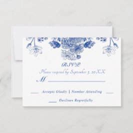 Invitación Patrón de China floral azul y blanca con pájaro