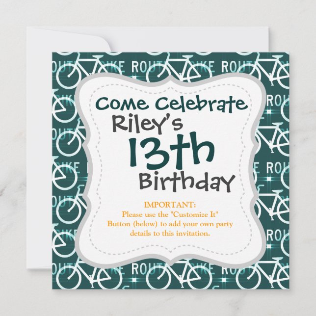 Invitación Patrón de ciclismo de bicicleta de Fixier ruta de  (Anverso)