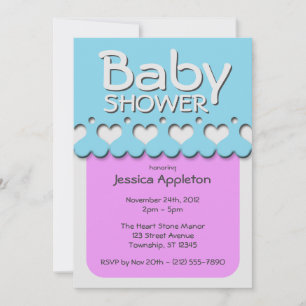 Invitación Patrón de cinta cardíaca Baby Shower morado y azul