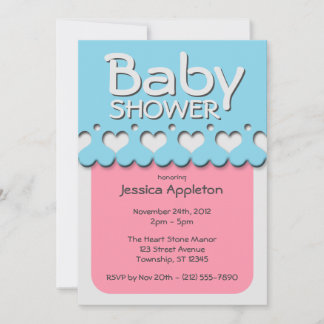 Invitación Patrón de cinta cardíaca Baby Shower rosa y azul