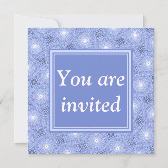 Invitación Patrón de círculos azules de monograma (Anverso)