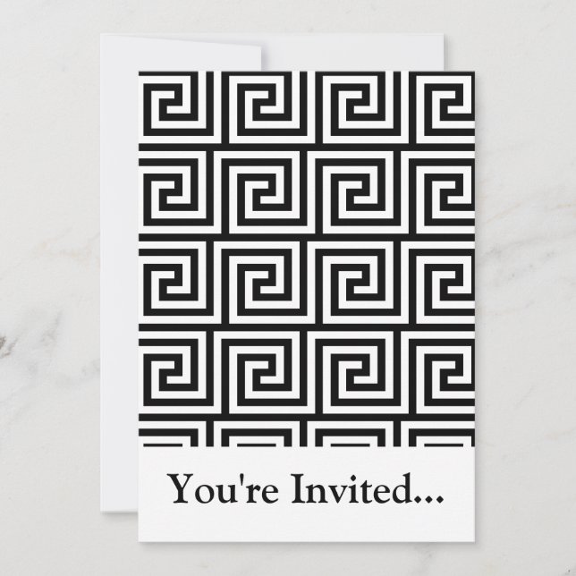 Invitación Patrón de claves griegas gráficas en blanco y negr (Anverso)