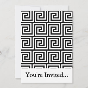 Invitación Patrón de claves griegas gráficas en blanco y negr