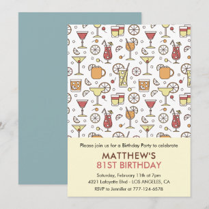 Invitación Patrón de cóctel Champagne Retro cumpleaños 81