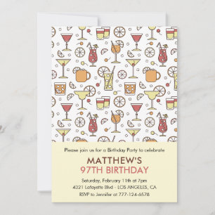 Invitación Patrón de cóctel Champagne Retro cumpleaños 97