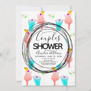 Invitación Patrón de cóctel de acuarela para ducha de parejas