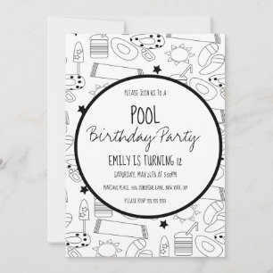 Invitación Patrón de color negro y blanco para fiesta en la p