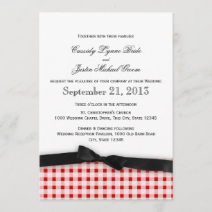 Invitación Patrón de comprobación de Gingham rojo con cinta d
