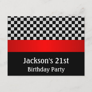 Invitación Patrón de comprobación rojo negro y blanco del par