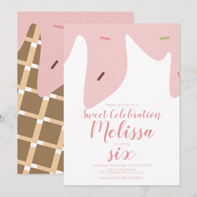 Invitación Patrón de cono de crema de hielo de confetti (Anverso / Reverso)